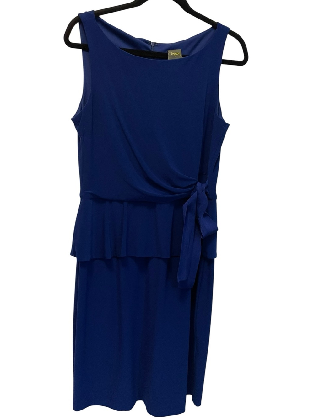Taylor Royal Blue Sleeveless Midi Dress with Side Tie Peplum Size 12